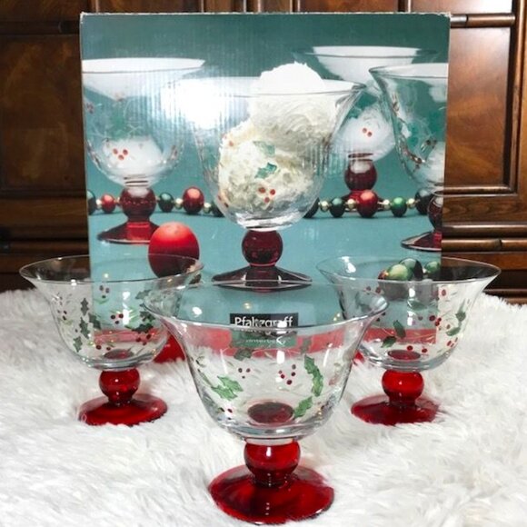 Pfaltzgraff Set of 3 Winterberry Glass Pedestal Dessert Bowls - Picture 1 of 13